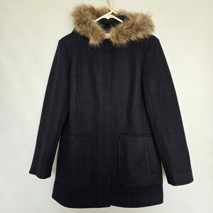 BROOKS BROTHERS RED FLEECE COAT JACKET WOMENS HOODED WOOL NAVY BLUE (SIZE 4)